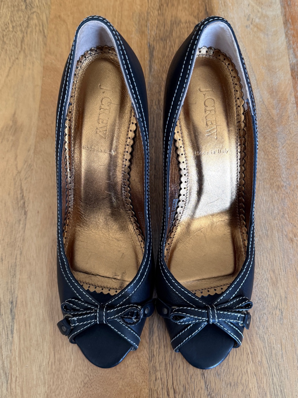 J. Crew Fulham Leather Peep-Toe Black Heels - Size 9